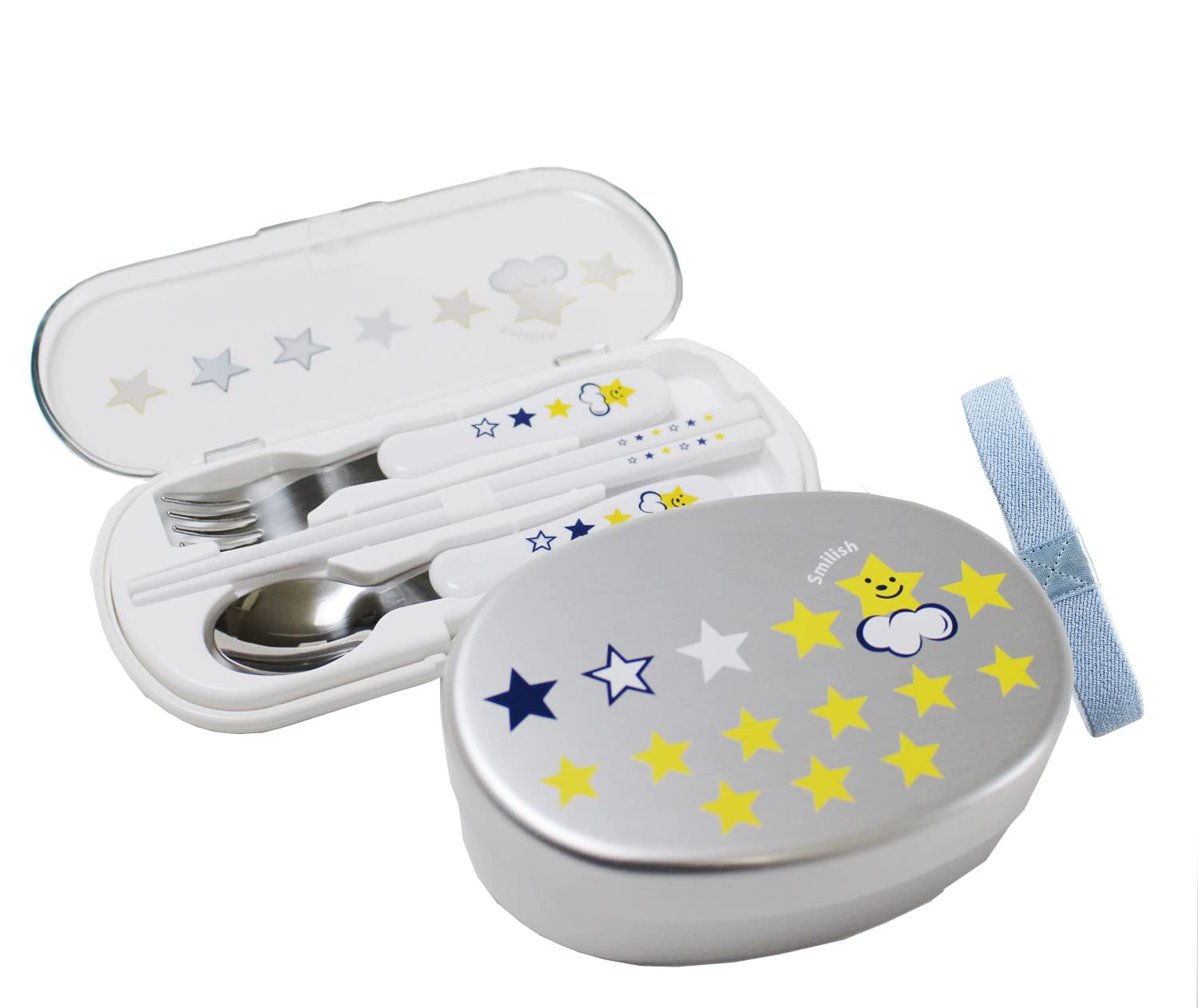 ランチ２点セット 幼稚園（内ブタ付アルミお弁当箱カトラリーセット)スマイリースター柄