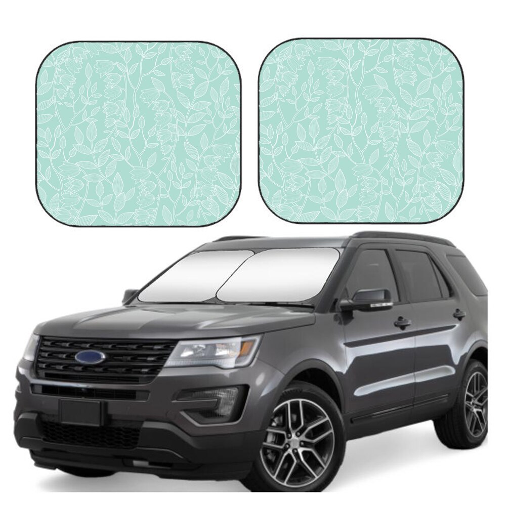 車のフロントガラスサンバイザー 緑-花-テクスチャ-背景 2ピースのフロントガラスサンシェード