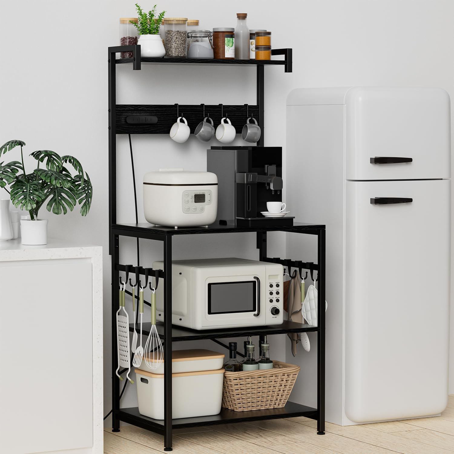 TTWO レンジ台 W60×D42×H130cm レンジラック ２口コンセント付き キッチンラック 可動棚高さ3段調整 レンジボード キッチンボード 食器棚 大型レンジ対応 スリム キッチン収納 耐荷