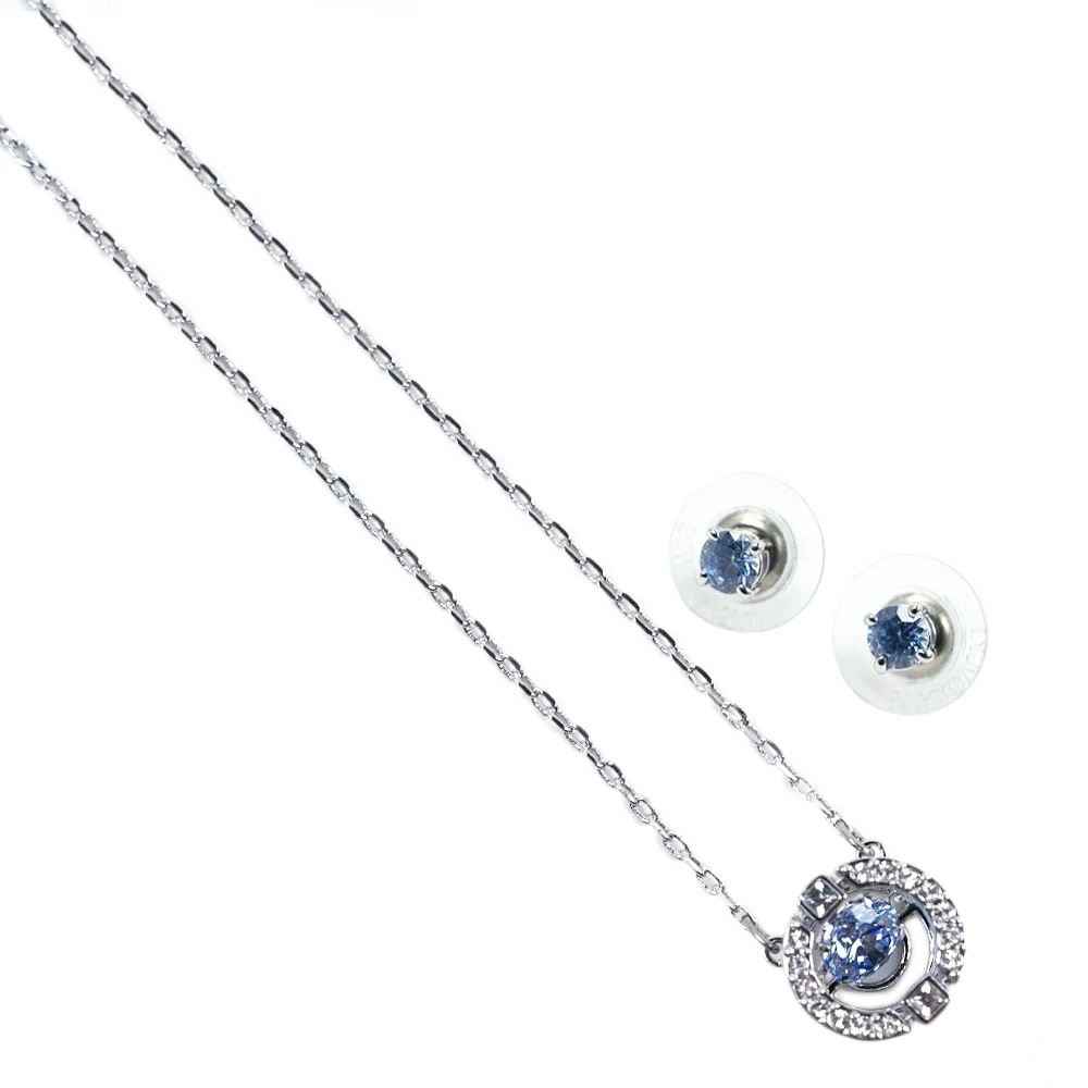 スワロフスキー ピアス ネックレス セット SWAROVSKI ダンシングクリスタル スパークリングダンス パヴェ ラウンド スタッド ブルー/シルバー レディース アクセサリー SPARKLING