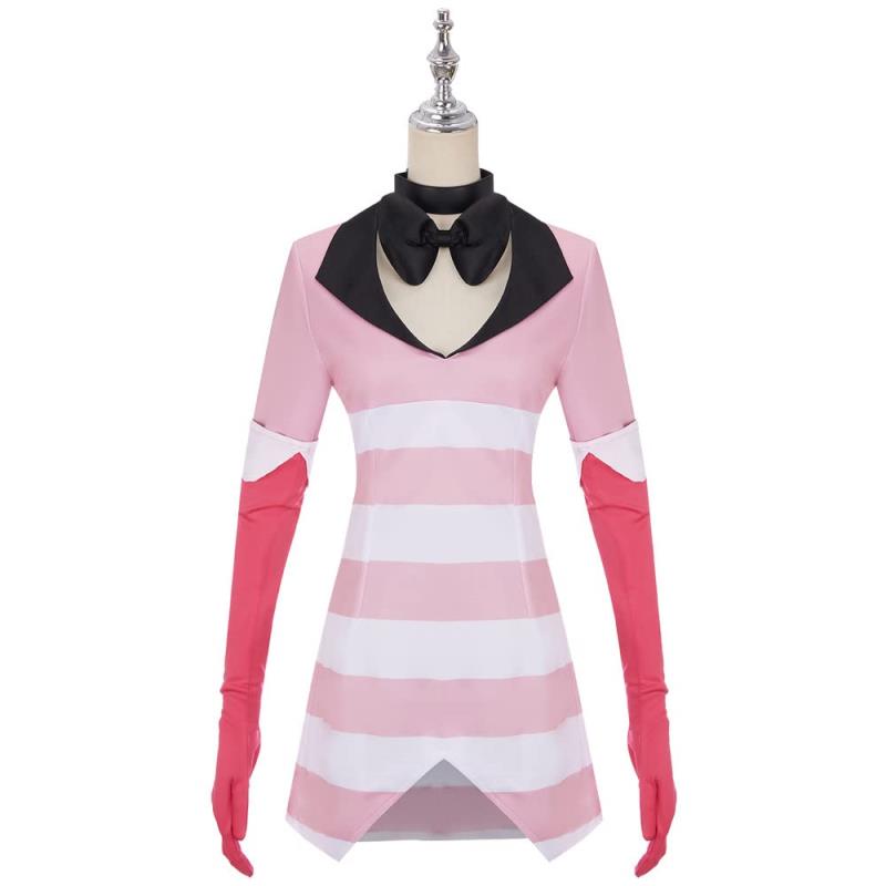 [AwwwCos] ハズビンホテル コスプレ エンジェル ダスト Angel Dust コスプレ衣装 6点セット アニメ コスプレ ピンク ユニフォーム 制服 ドレス 女性用 コスプレ服 アニメイベン