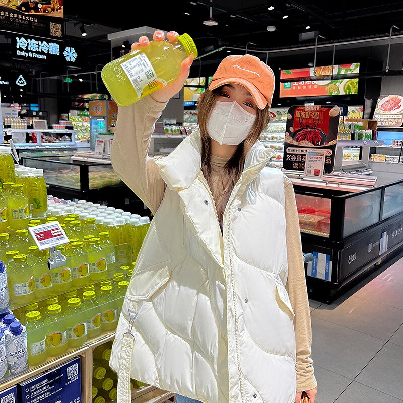 ダウン コットン ベスト レディース ショート ルーズ チョッキ アウター ファッション ベスト ベスト ジャケット