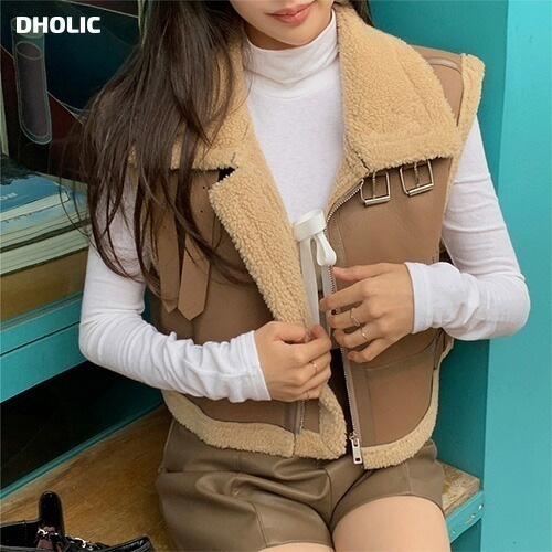 [メガ割りSALE]ベルトネックムートン風ベスト