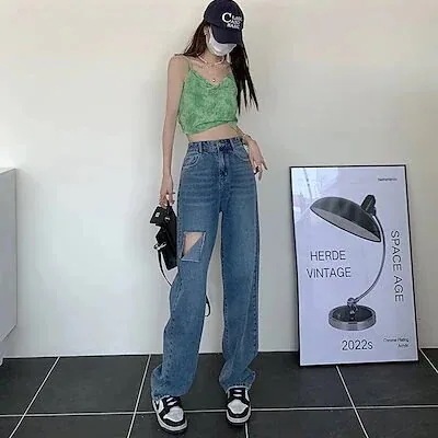 春 韓国 穴をあける ジーンズがしている ぞうか デニムパンツ ストレートシリンダ ズボン本 キャリーバッグデニムパンツ かっこいい！スラックスパンツ
