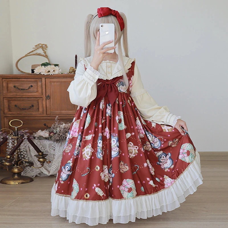 ロリータ ネイビーカラー 学生服 Cos クリスマス ロリータ ドレス ソフトガール ロリータ 長袖 スカート 女性