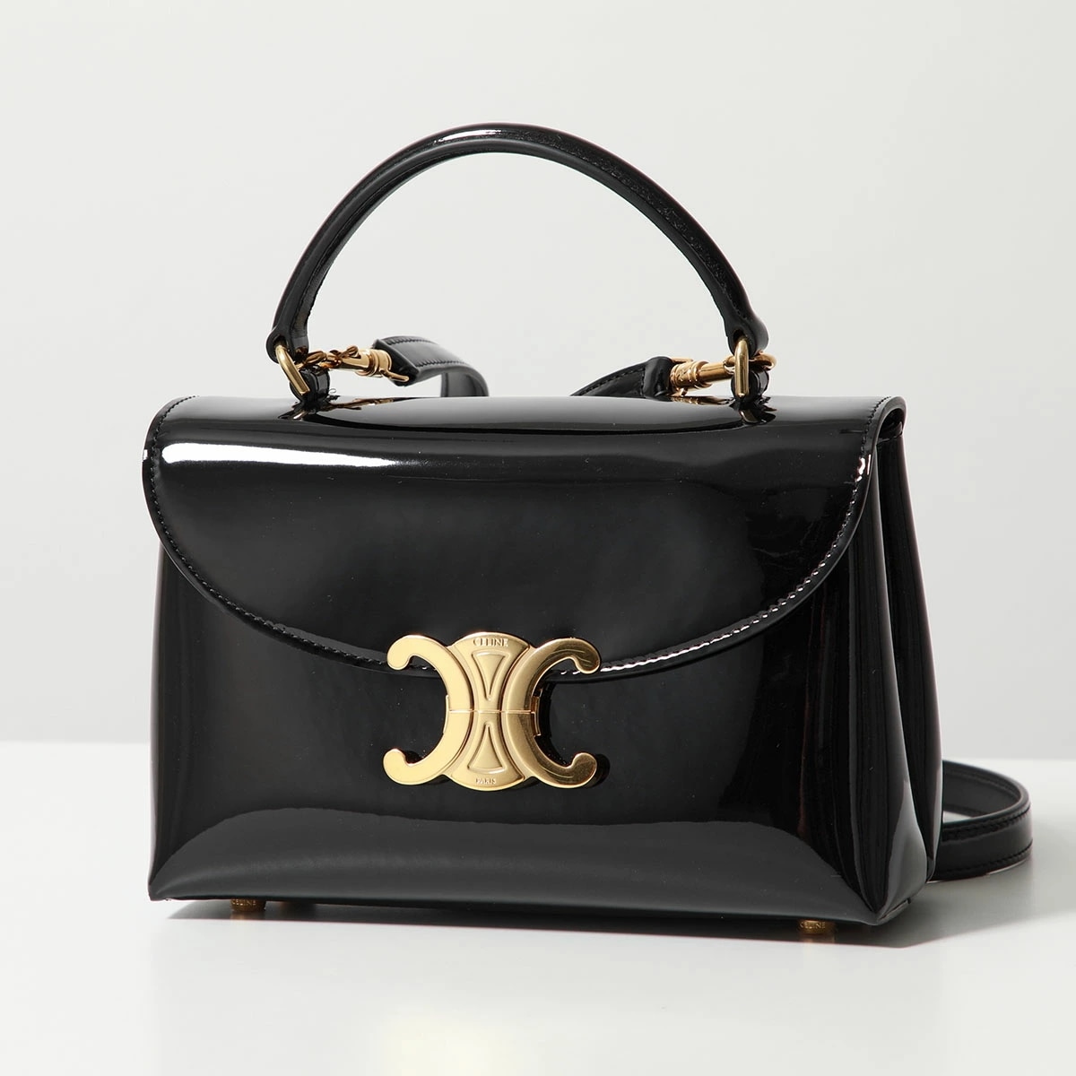 CELINE セリーヌ ハンドバッグ Teen Nino ティーン ニノ 118113FYJ.38NO レディース ショルダーバッグ トリオンフ エナメル パテントレザー Black