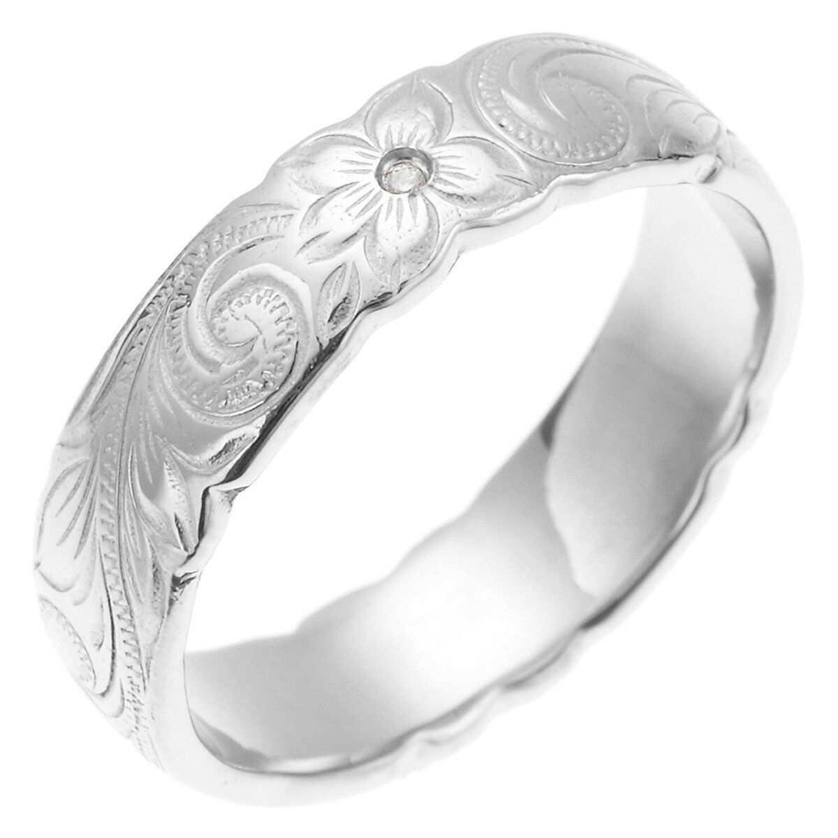 ハワイアンジュエリー リング メンズ サージカルステンレス 彫柄 繊細 スクロール 波 プルメリア