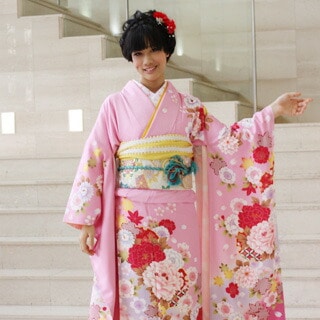 レンタル最大20日間 振袖 レンタル 成人式 セット 正絹京友禅 20点フルセットピンク地にピンク赤牡丹と水色ぼかし桜成人式から結婚式やフォーマルまで　着物　kimono フリソデ ふり