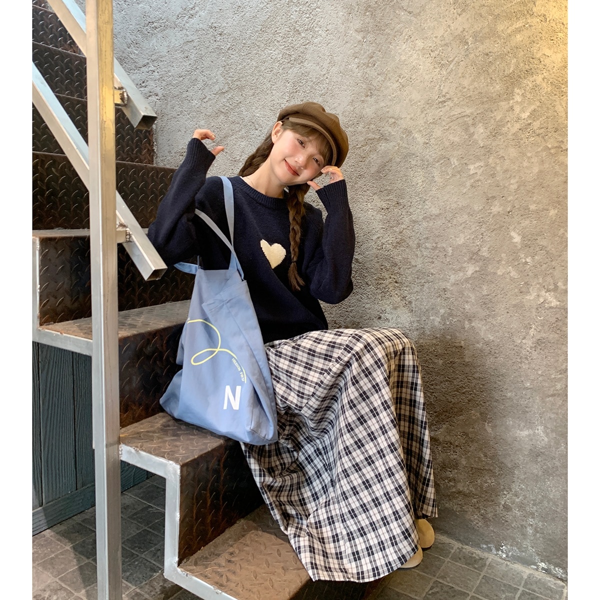 レトムウエストチェック柄スカート レディース 2024秋 フォレストスタイル スリムミモレ丈スカート