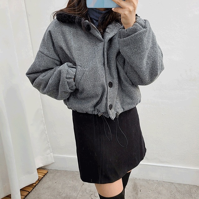 ウール60 ヤン ボア ヘリンボーン ヤンボア ポコポコ ショート ダンブル クロップ ジャンパー 2color