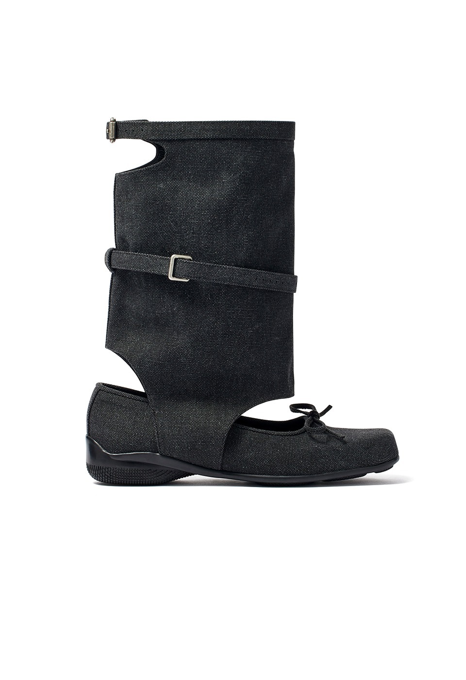 【OPEN Yy】 BALLET FLAT CUT-OUT BOOTS : BLACK