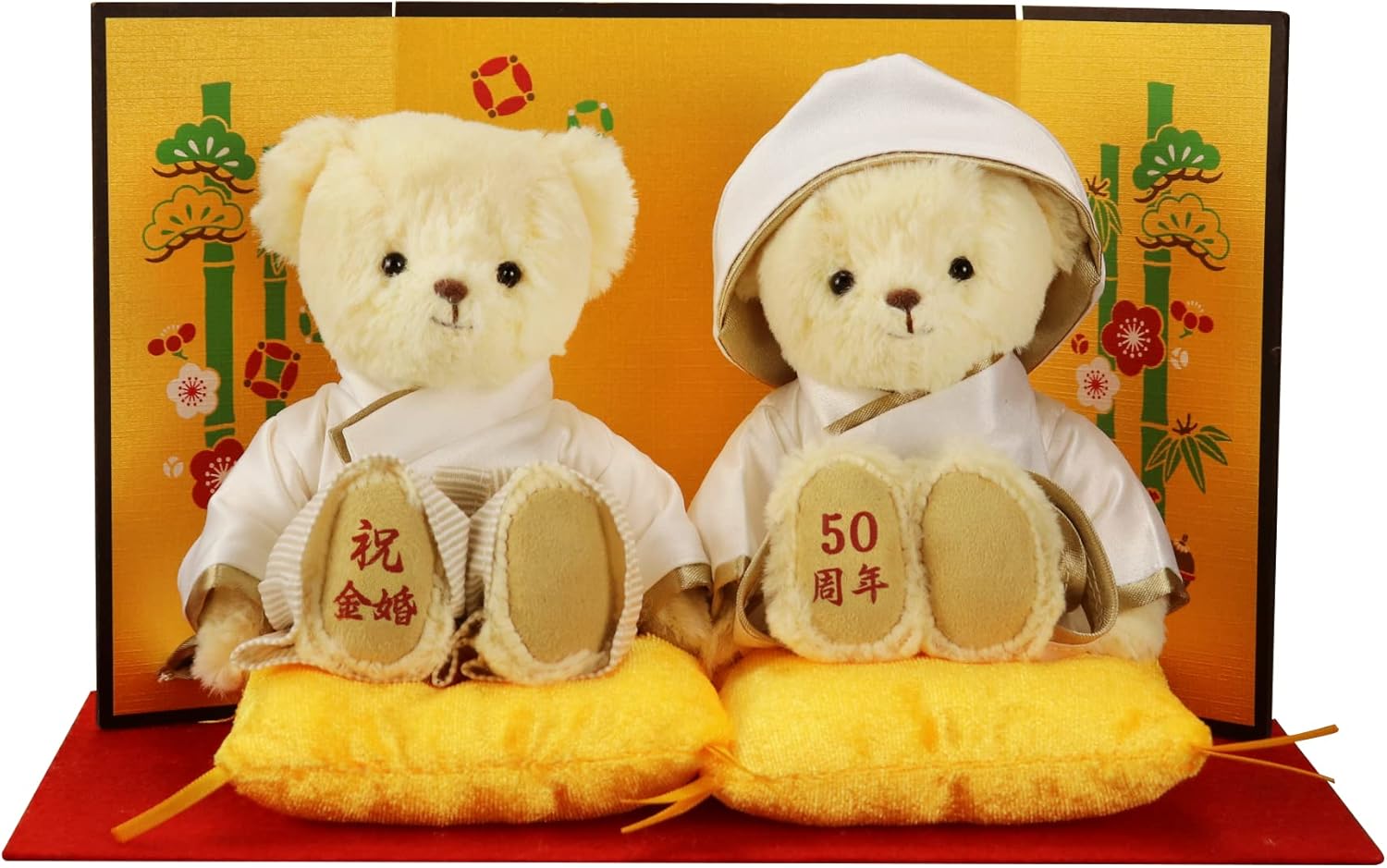 【プティルウ】結婚５０周年 のお祝いに白無垢白袴の金婚式ベア (金屏風 ノーマル)