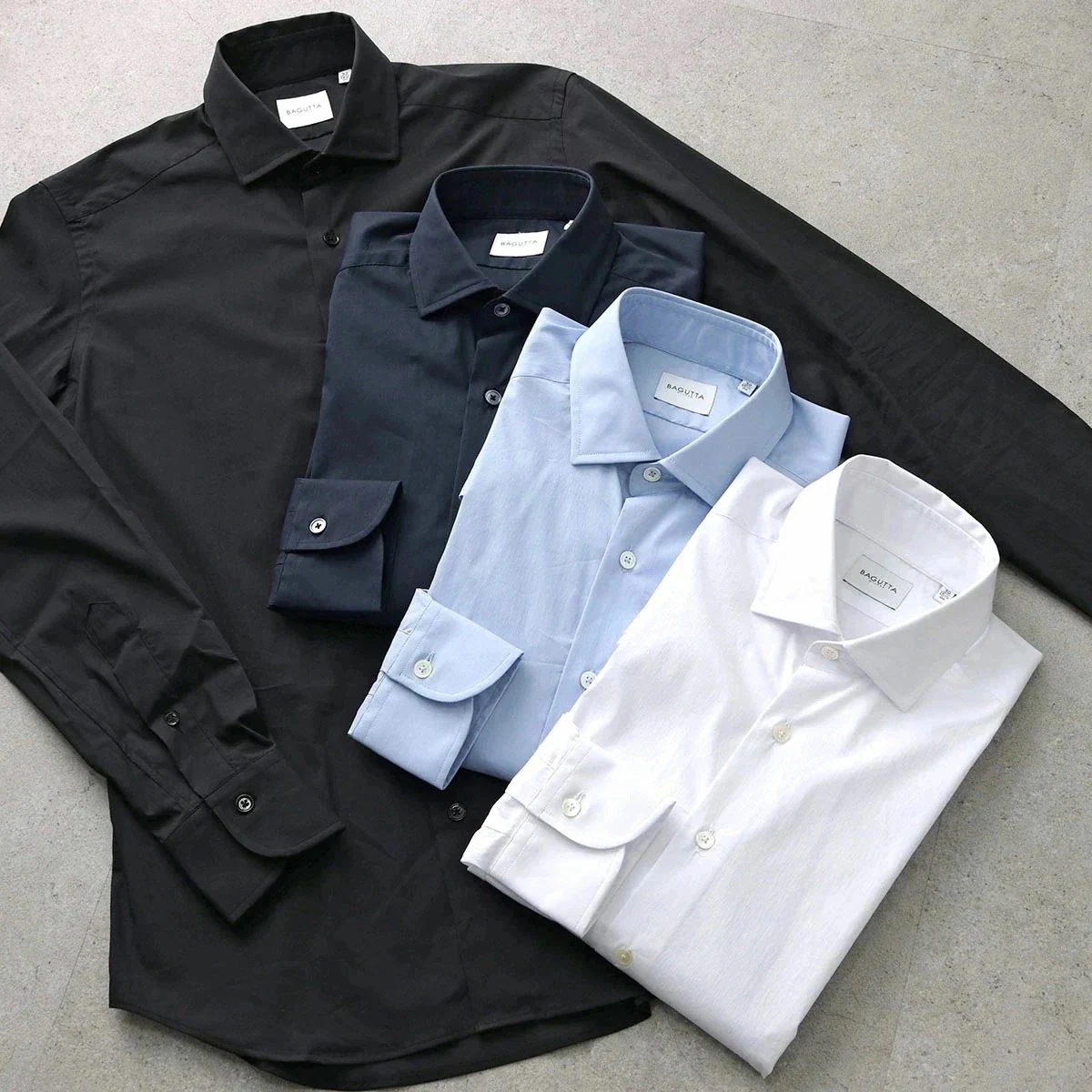 BAGUTTA バグッタ シャツ LEO EBL CN09672 メンズ ドレスシャツ ワイシャツ ワイドカラー コットンブレンド 長袖 無地 カラー4色