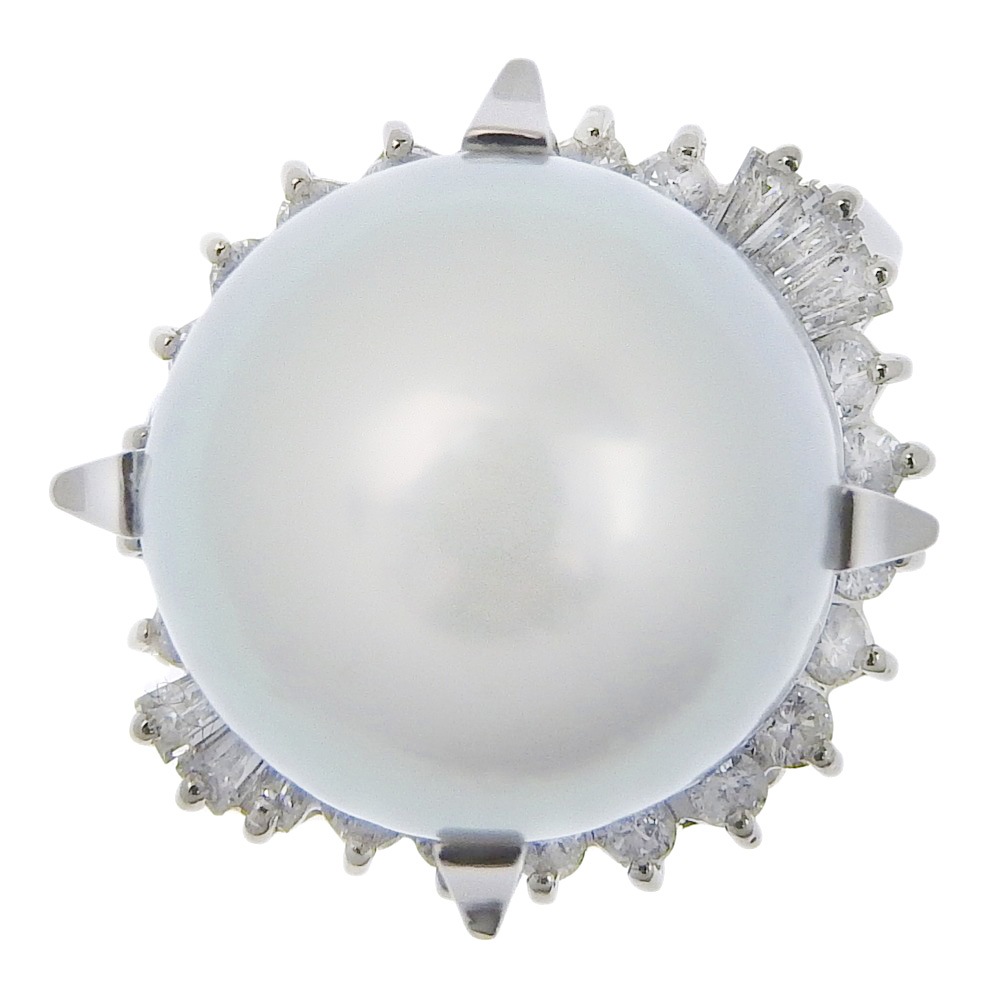 リング指輪 13.22-13.36ｍｍ Pt900プラチナ 真珠 ダイヤモンド 10号 0.56 約13.0g レディース 中古品 SAランク