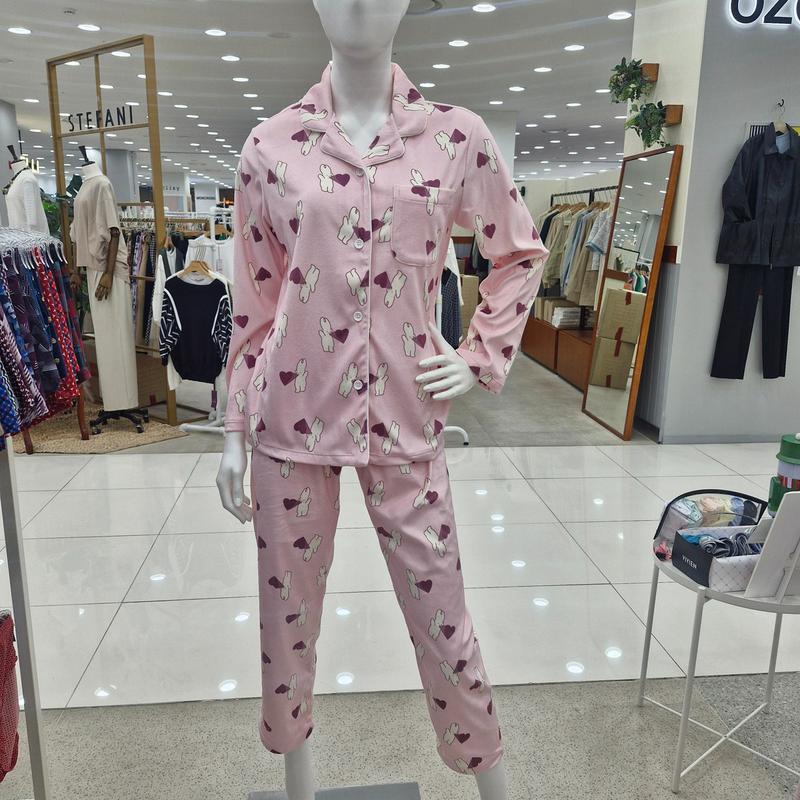 ミンク極細糸ウサギ捺染レディースパジャマセット WP6058_SH