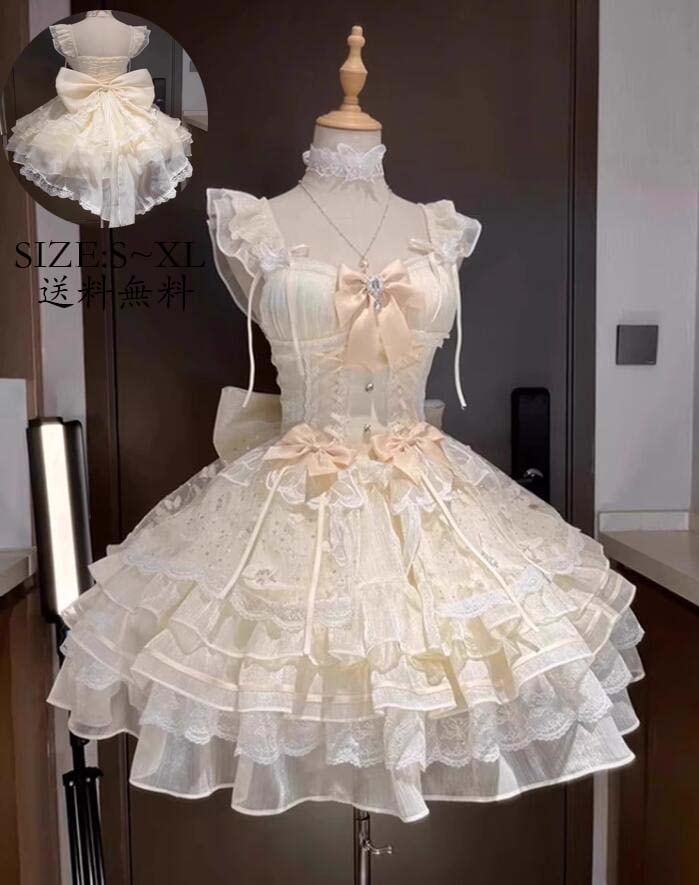 レア商品イベント衣装 コスプレ 演出服 コスチューム 衣装 Lolita 可愛い ロリータ風 花嫁洋服 ワンピース ウエディングドレス 日系女子中高生 レディース 切り替え風 ワンピ 学園祭 文化祭