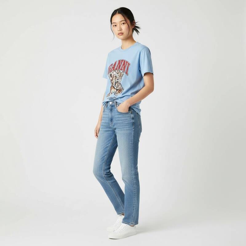 GANNI T4007 745 タイガーロゴ レディース半袖Tシャツ