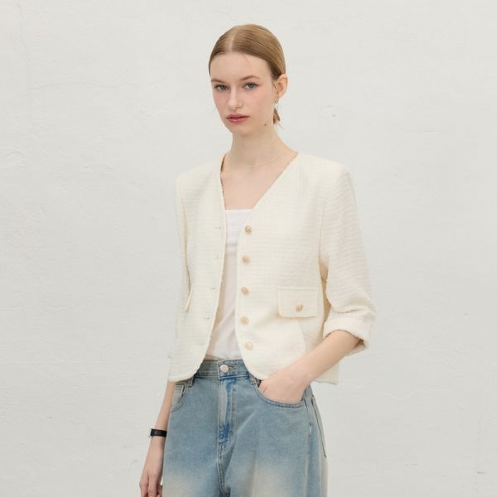 [リアーナニューヨーク] フリンジ付きツイードバインディングジャケット