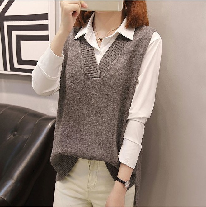 エレガントカジュアル ニットベスト レトロニットベスト くすみカラーニットベスト トップス ニットソー セーター プルオーバー ベスト 袖なし ノースリーブ Vネック スリム ストレート Iライン