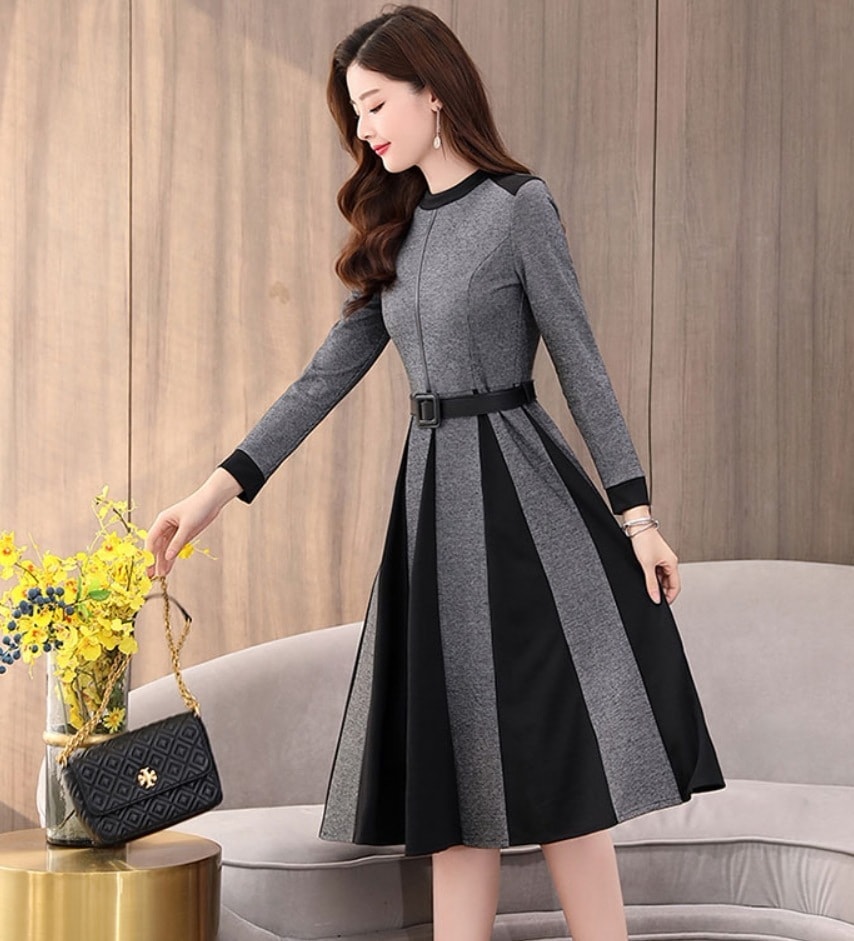 ワンピース デート モテアイテム フレアワンピース ミディアム丈 長袖 ウール 可愛い きれいめ 上品 おしゃれ かっこいい 可愛い ラブリー キュート ガーリー クール モード系 セクシー