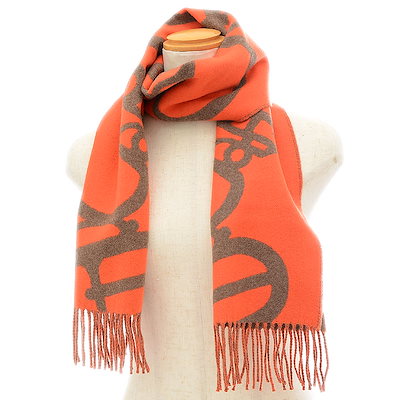 HERMES カシミヤ マフラー ベージュ・オレンジ エルメス カシミヤ マフラー ベージュ×オレンジ ABランクの