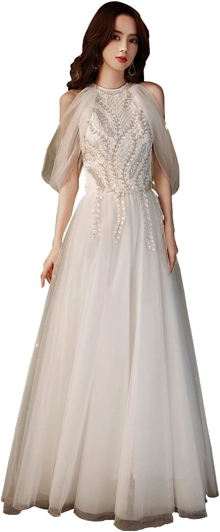 ロング丈 パーティードレス 細身 着痩せ ワンピース(白B-長, S)