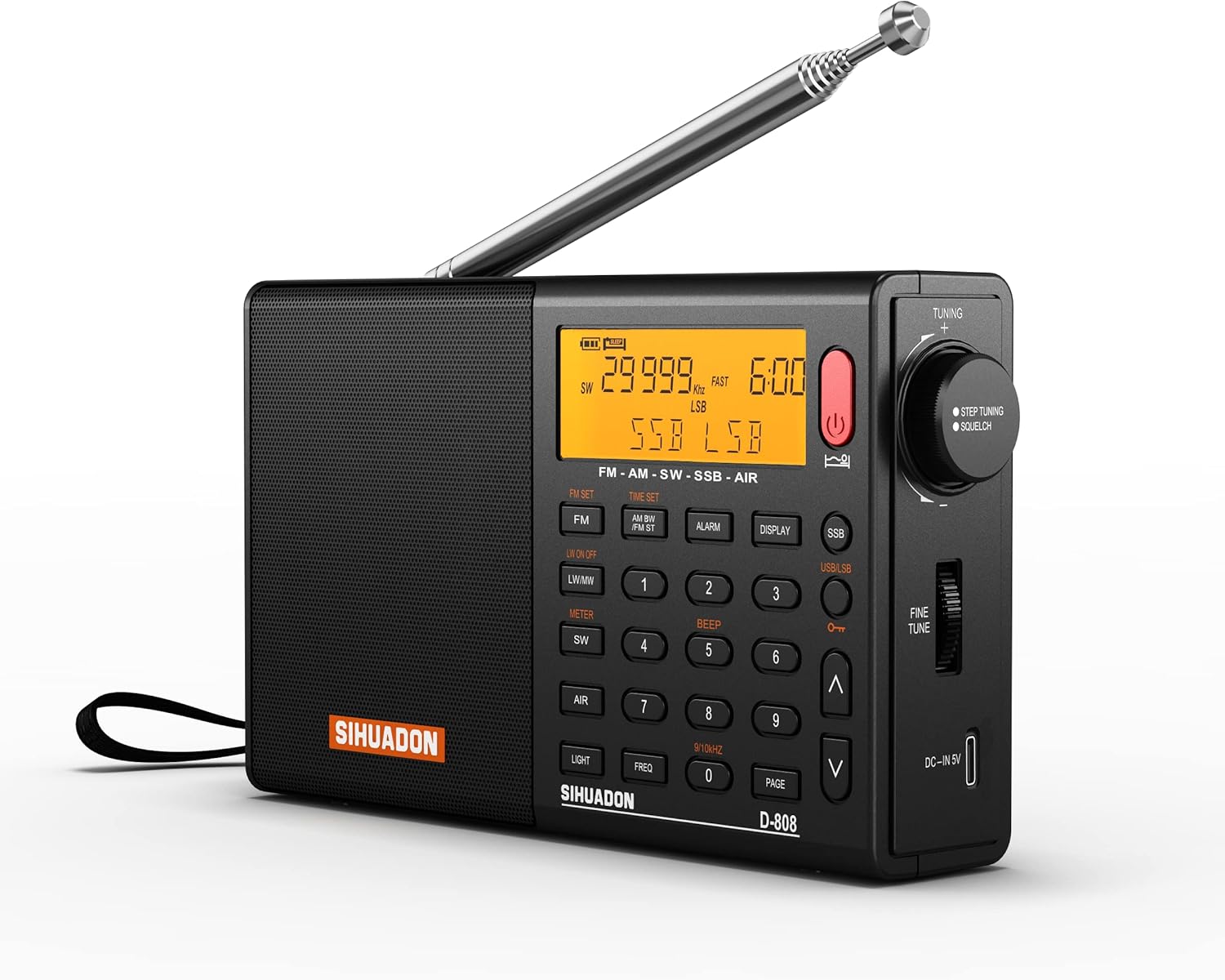 SIHUADON D-808 ポータブルラジオ FM/AM/SW/LW/エアバンド ポケットラジオ SSB/BCL/DSP/RDS 高感度 小型 超軽量 電池式 充電式 オートオフ機能付き 操作簡単