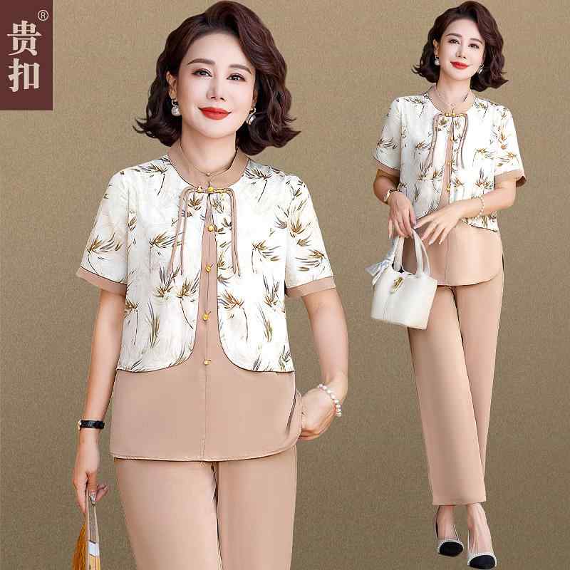 婦人服 ファッション レディース おしゃれ 上品 チャイナ風 夏 セットアップ チャイナ風 シフォンシャツ 夏 半袖 トップス