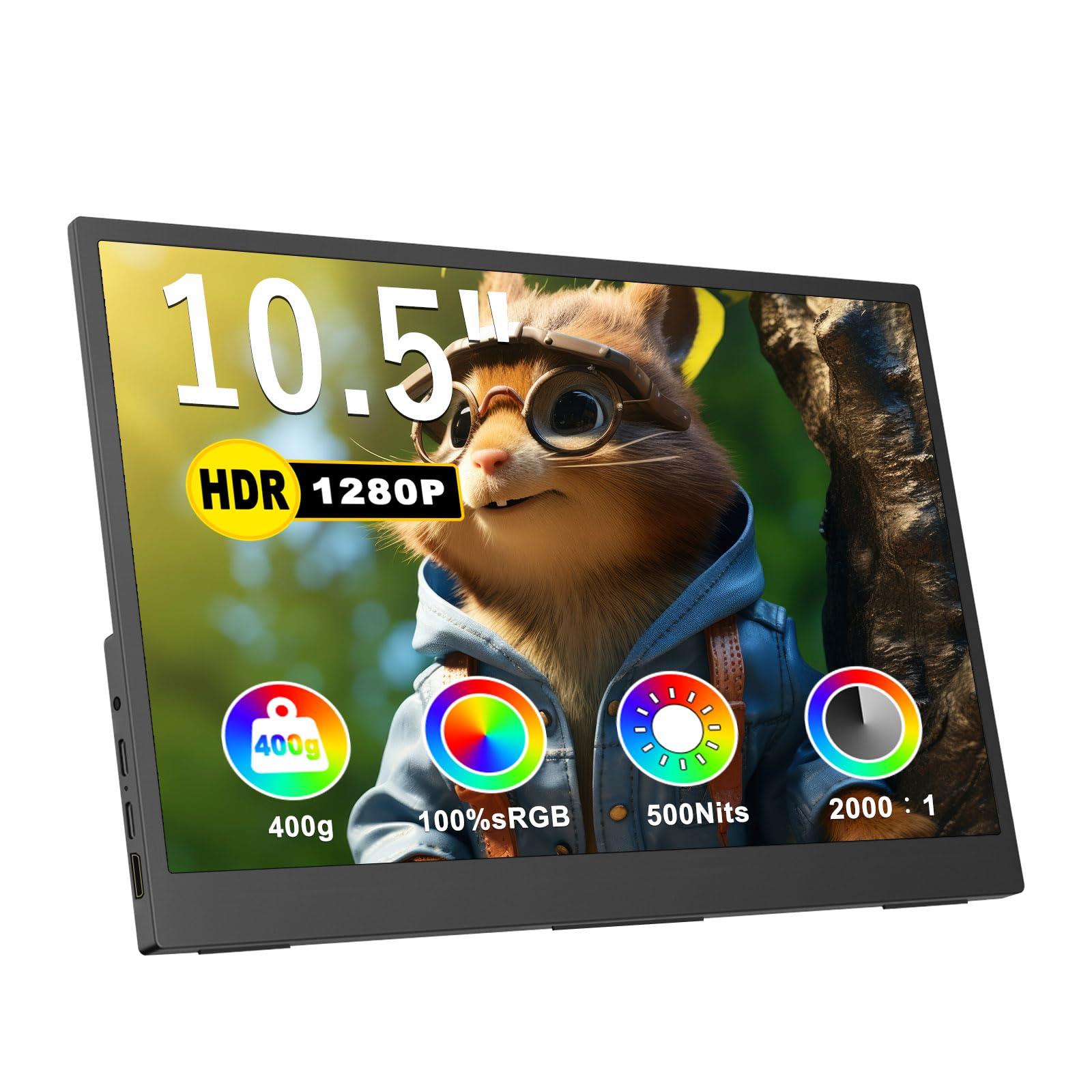 モバイルモニター 10.5インチ 解像度 1920*1280 モバイルディスプレイ 3:2画面比 IPS液晶パネル 薄型 軽量 60Hz 小型モニター HDRモード スピーカー内蔵 VESA対応 50