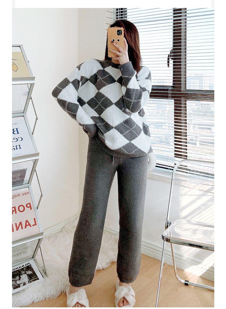 【国内発送】ルームウェア パジャマ 春 秋 冬 上下セット レディース 部屋着 入院 産後 リラックス ルームウエア 可愛い かわいい 長袖 ゆったり 長ズボン おしゃれ セットアップ チェック もこ