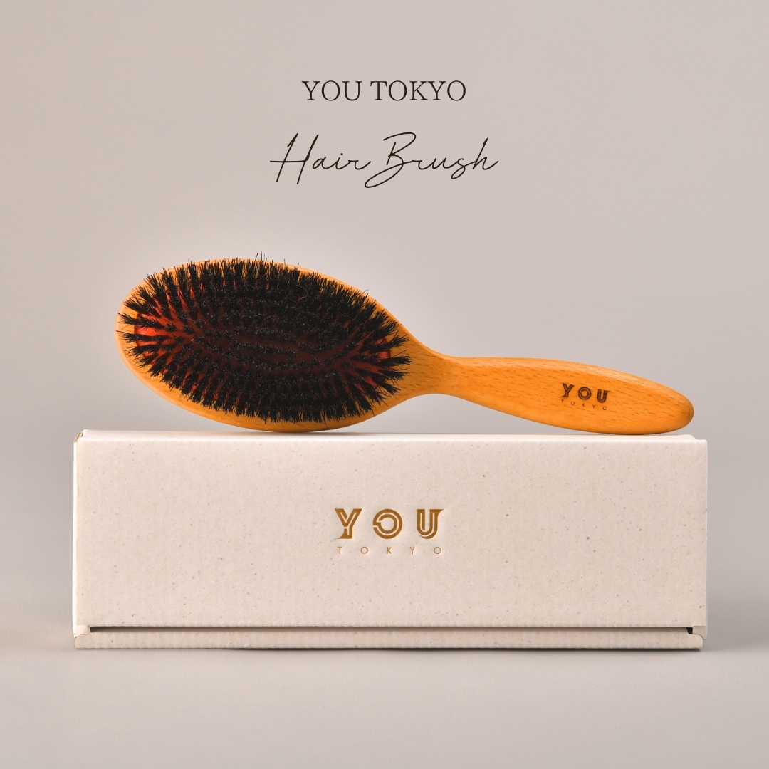 YOU TOKYO ヘアブラシ 1本 天然猪毛100％　木製ブラシ　ヘアオイルを均一になじませる専用ブラシ　ツヤ髪ケア　静電気防止　枝毛・切れ毛予防　くせ毛・広がり対策