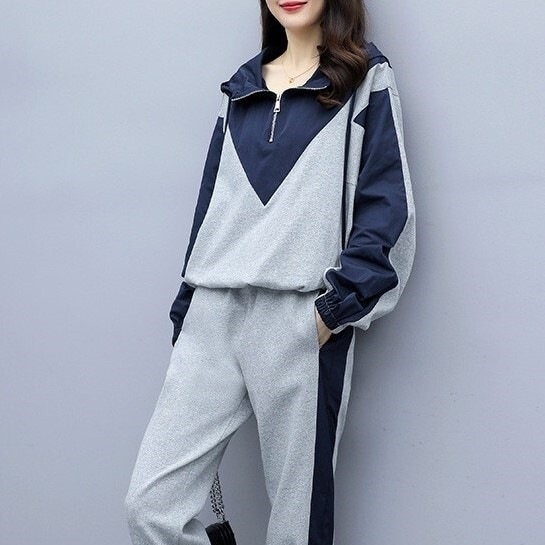 トップス ボトムス セットアップ プルオーバー パーカー フーディー ズボン スウェット 部屋着 ジョガーパンツ ロング丈 袖あり 長袖 襟なし ストレート 切り替えデザイン フード付き ファスナー