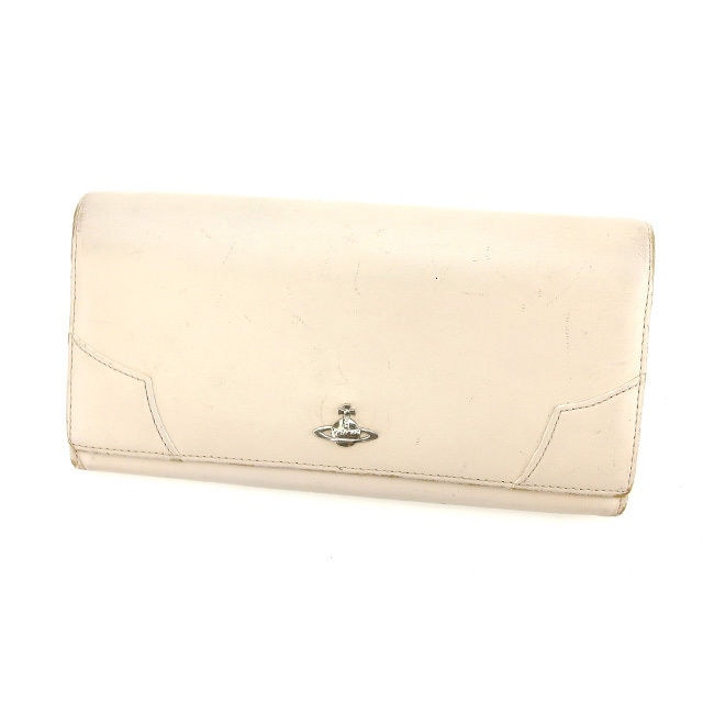 長財布 ファスナー 二つ折り オーブ ライトベージュ シルバー 中古