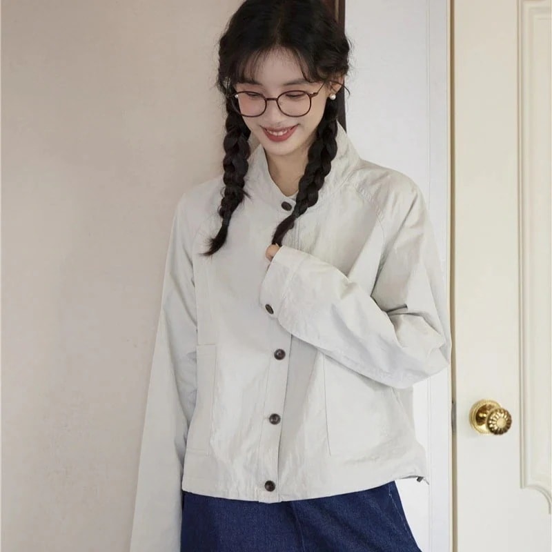 【急速発送】2025秋の新作レトロなワークジャケットゆったりハーフハイネックジャケットトップスジャケット 韓国ファッション秋の万能アイテム 4,397円