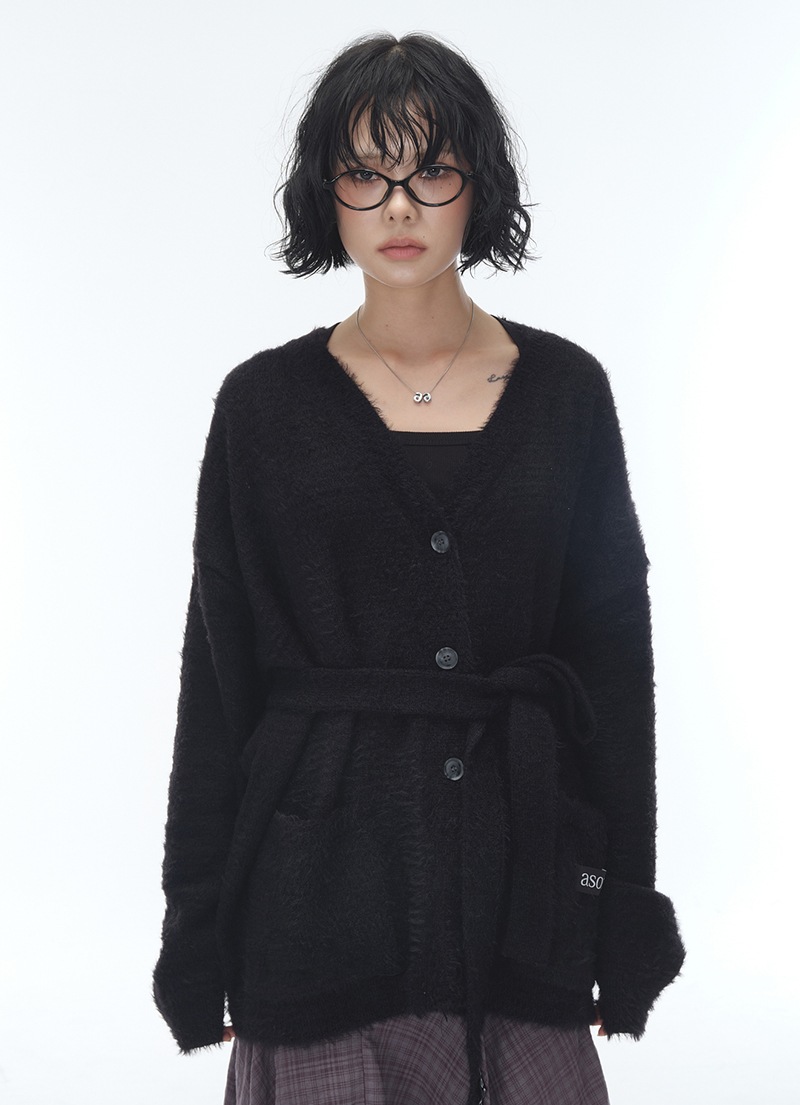 【AS"ON】 LUCA TIE CARDIGAN / BLACK 正規品