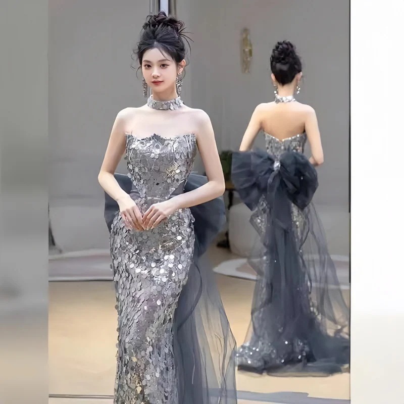結婚式 レディース ウェディング 綺麗 お呼ばれ 花嫁 ウェディングドレススパンコールフィッシュテールドレスワンピース パーティードレス 二次会 成人式 演奏会 人魚姫 パーティードレス