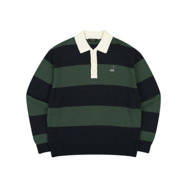 長袖Tシャツ CQK KPFC-KN18670NV ストライプ ポロネック セーター 1867 ネイビー