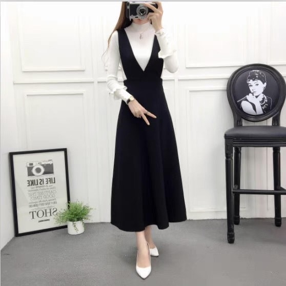 レディース スカート ワンピース カラースカート ジャンパースカート フレアスカート ロングスカート ロング 袖なし ノースリーブ Vネック フレア Aライン フェミニン ウエストマーク ハイウエスト