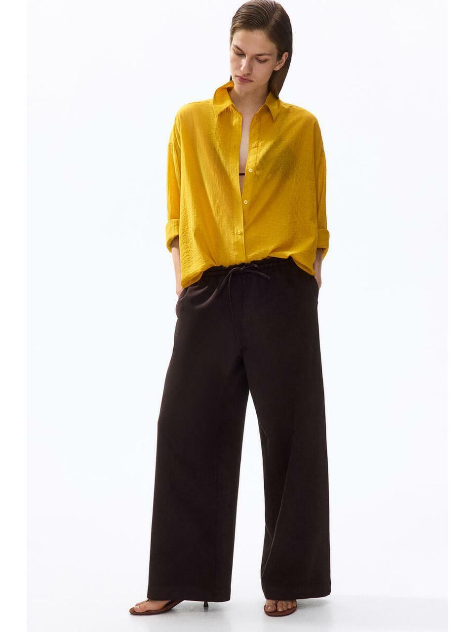H&M ペーパーバックワイドパンツダークブラウン 1327536007