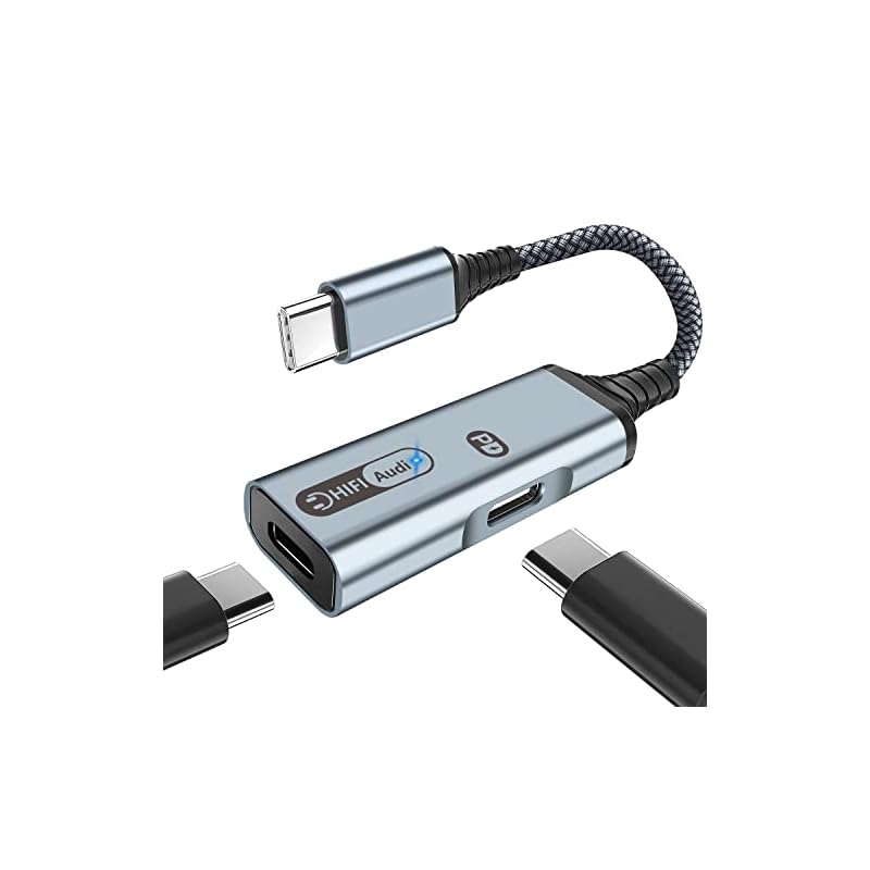 2in1 タイプCイヤホン変換アダプタ USB Type-C イヤホン変換 ケーブル DAC搭載 32bit/384kHz Hi-Fi音質 高耐久編組ナイロンケーブル PD 60W 急速充電 同時 音