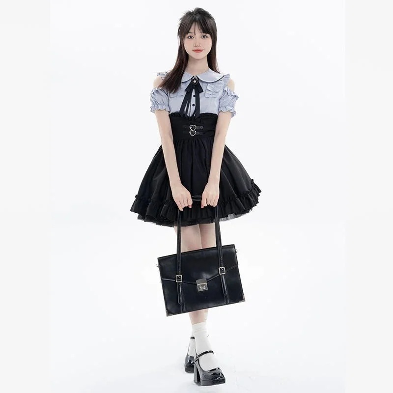プチ・ランドマイン ハイウエストスリムシャツウエスト甘辛半そでスカート コスプレ コスプレ セクシー ワンピース 韓国 ワンピース ドレス ロングワンピースワンピース ドレス ワンピース 秋冬 パーテ