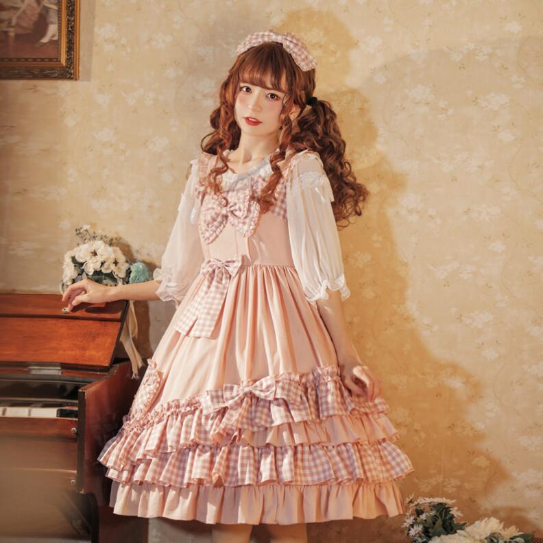 ロリータワンピース 可愛いロリータ服 ジャンパースカート 甘ロリータ プリンセスドレス 可愛いワンピース チェック柄ワンピース フレアワンピース 萌えLolita 大人コスチューム ゴスロリ ハロウィ