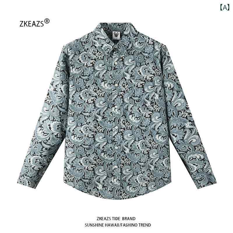 ペイズリー柄 シャツ メンズ バンダナ柄 春秋 エスニック プリント コットン グレー 柄シャツ 7,916円