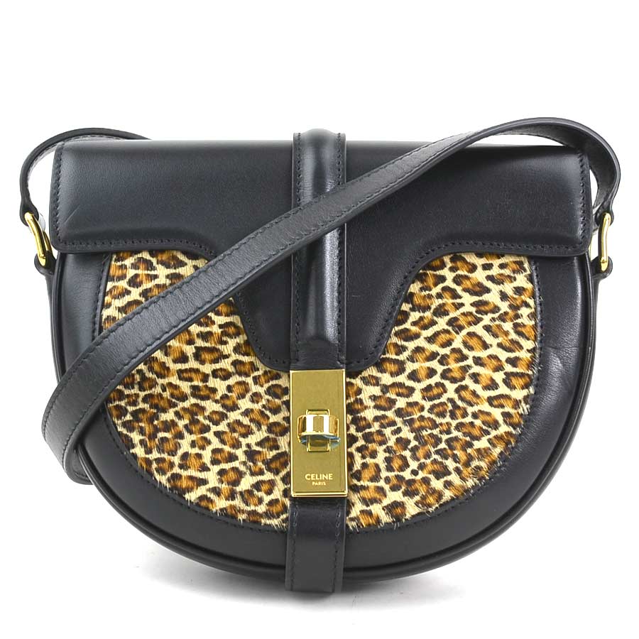 セリーヌ CELINE ショルダーバッグ スモール ブザス 16 レザー/ハラコ ブラック/ブラウン ゴールド レディース e60153j