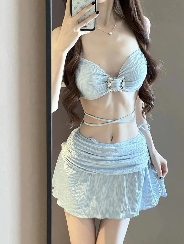 激安本日レディース水着 ビキニ水着レディース美背中ブルー海辺リゾート温泉水着