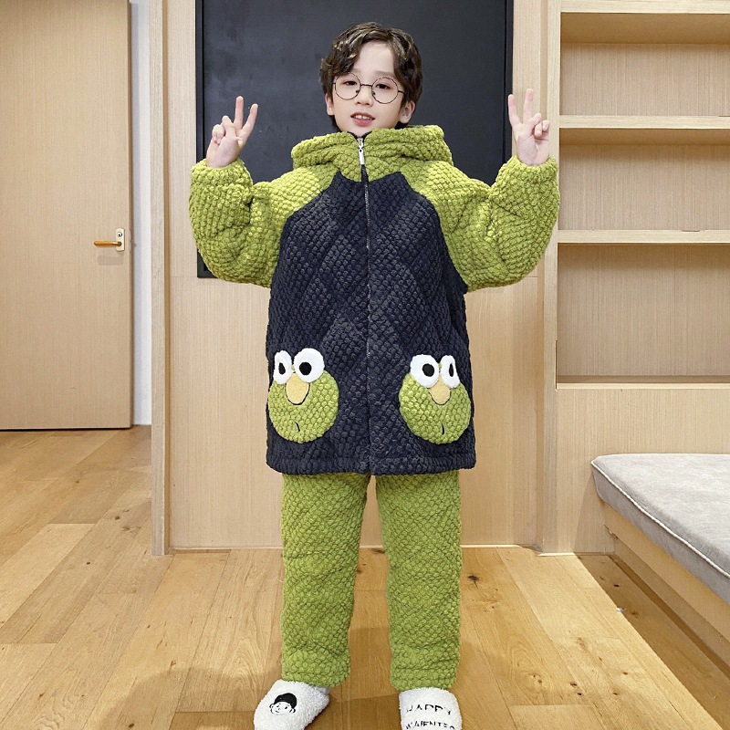 子供用フランネルパジャマ2023冬厚手三重綿サンゴ絨毯男の子用部屋着セット