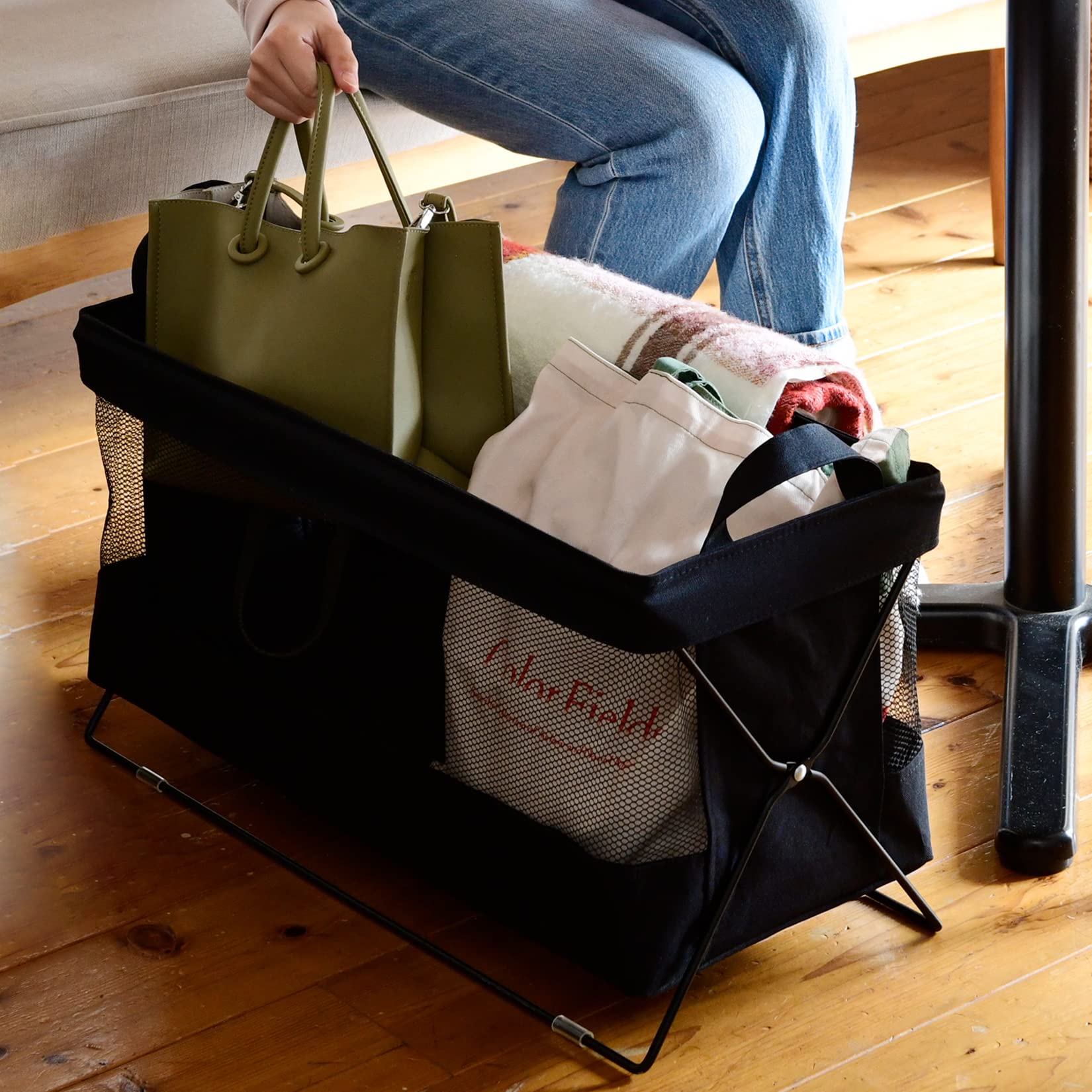 山善(YAMAZEN) 荷物置き 収納ボックス (ワイド) 折りたたみ 通気性 SW(幅60.5×奥行26×高さ33cm) 収納 ランドリーラック かんたん組み立て ブラック HTB-SW(BK) 4,323円