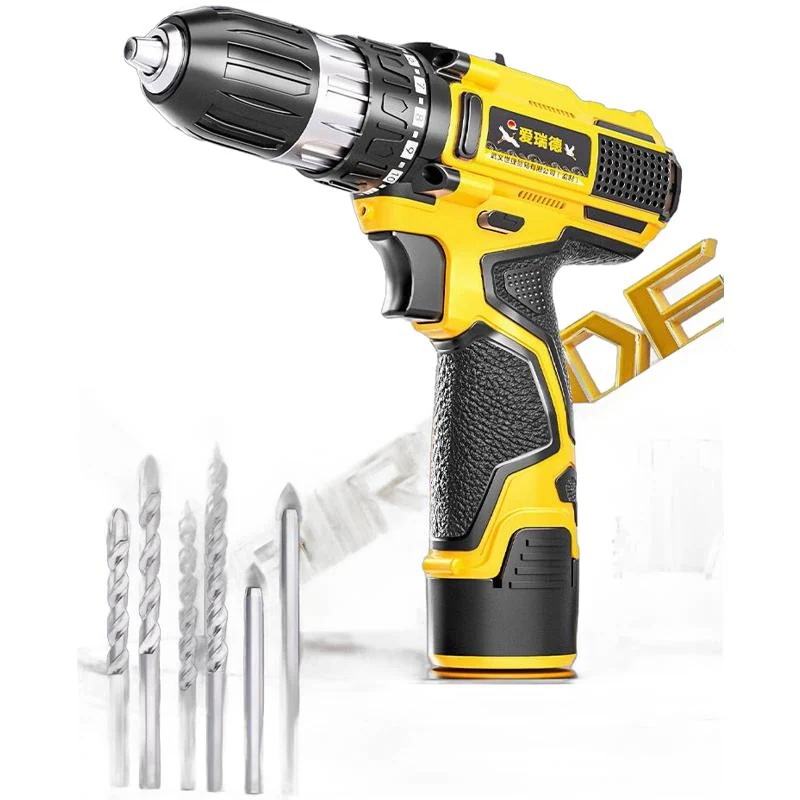 ドイツハンド電動ドリル家庭用多機能電動ドライバー充電式電動ドリル電動ドライバー電動工具 12V 2 スピードモデルバッテリー 2 個と充電器 1 個付き