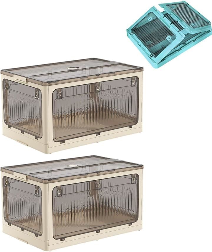 なんでも 収納 全方向開閉 収納ケース 収納ボックス 折りたたみコンテナ ぬいぐるみ 教科書 本 服 おもちゃ 漫画 tシャツ 推し活 箱 小物入れ(オフホワイト, 2段セット)