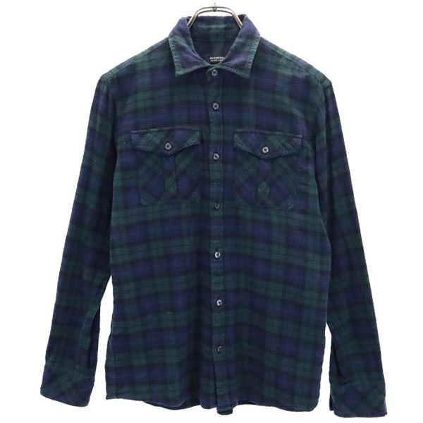 バーバリーブラックレーベル 三陽商会 チェック柄 長袖 シャツ 2 ネイビー×緑 BURBERRY BLACK LABEL メンズ